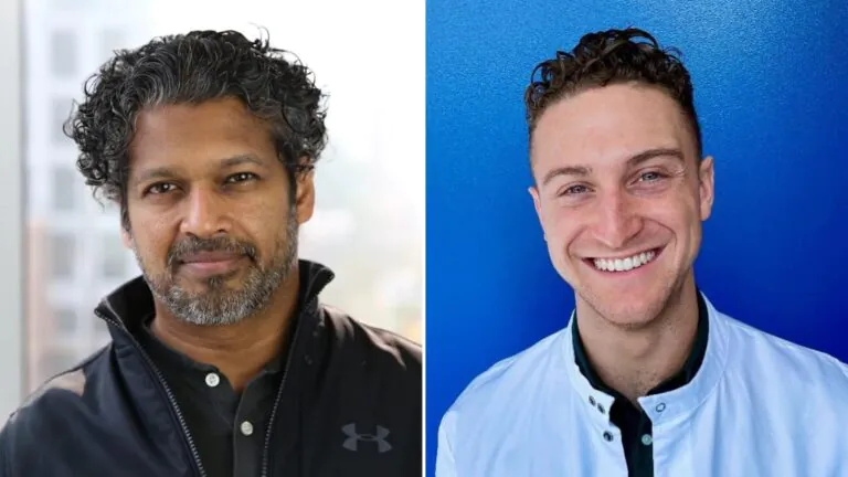 A side-by-side image depicting portraits of Dr. Nitiin Baliga and Evan Pepper.